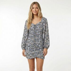 FORE NWT Small Dress Floral Ruched Bodycon Long Sleeve Mini Boho Cottagecore